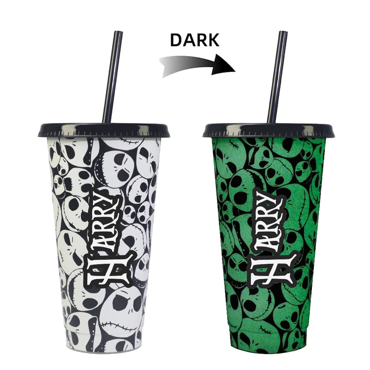 Skeleton glow in the dark Free custom name - Solid colour Cold cup 24oz