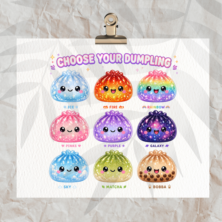 Choose your own Dumpling Glitter Squishy personalised - DTF transfer ready to press