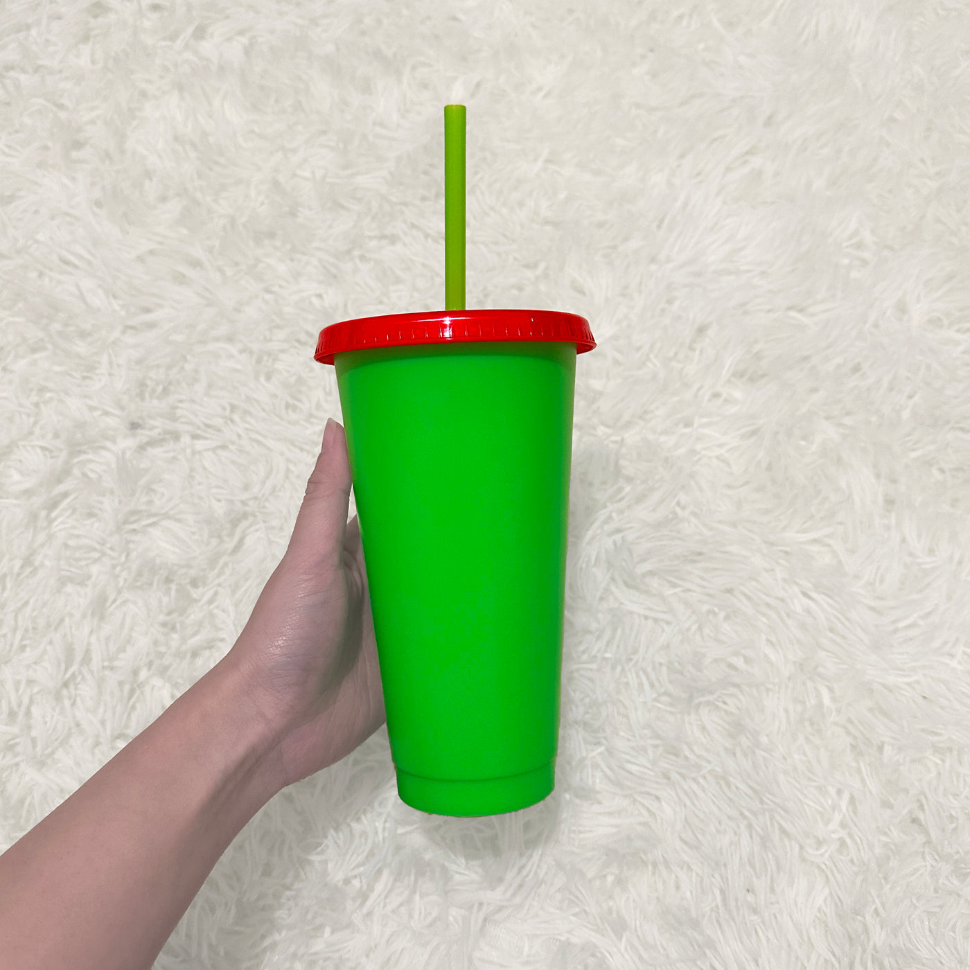 Neon Green Red lid - Solid colour Cold cup 24oz