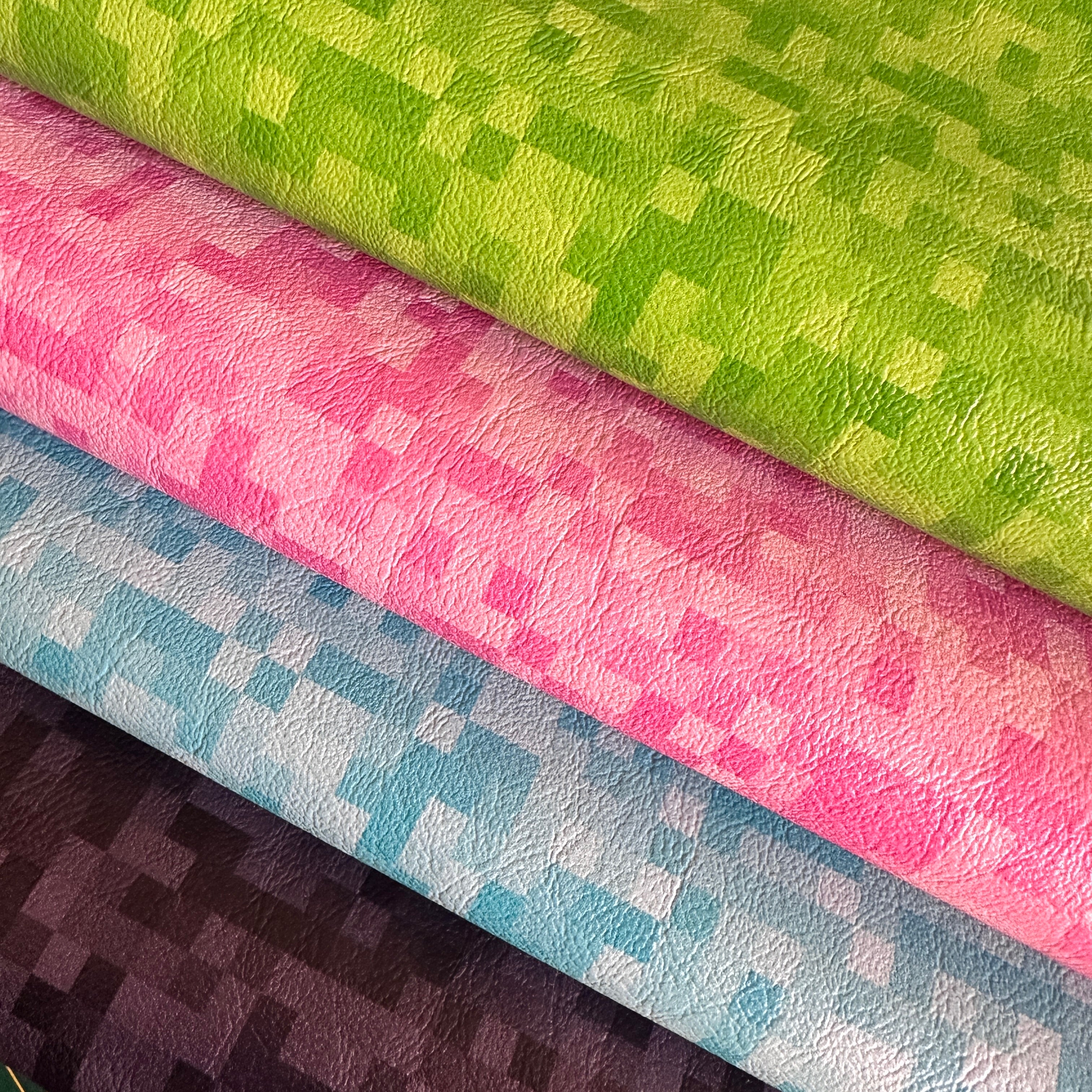 Pixel craft game - faux vegan Leatherette vinyl - canvas - choose Fabr ...
