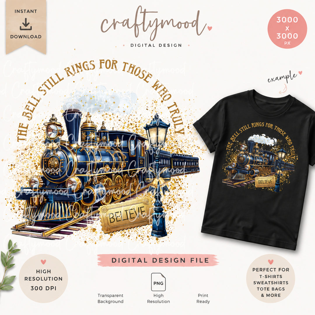Navy Magical Christmas Train PNG - North Pole Holiday Railway - Digital Download