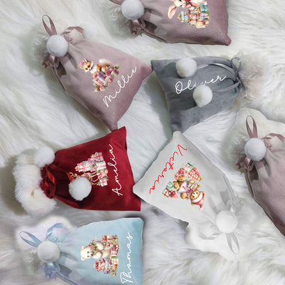 Blank Velvet Pom pom pouch - Mini Christmas sacks