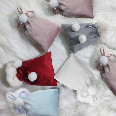 Blank Velvet Pom pom pouch - Mini Christmas sacks