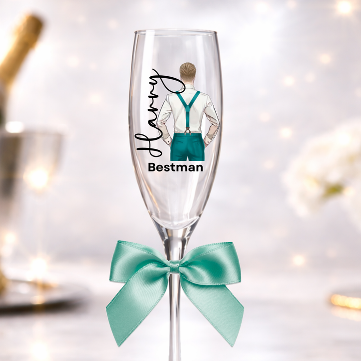 UV DTF decal - Groomsmen - teal suspender outfit