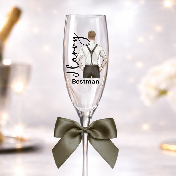 UV DTF decal - Groomsmen - grey brown suspender outfit