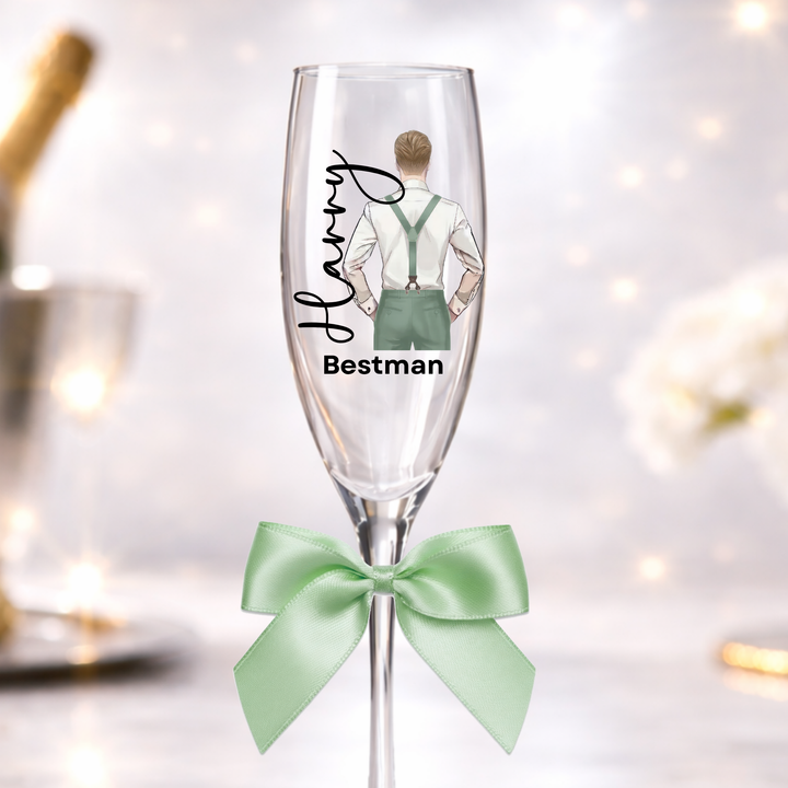 UV DTF decal - Groomsmen - sage green suspender outfit