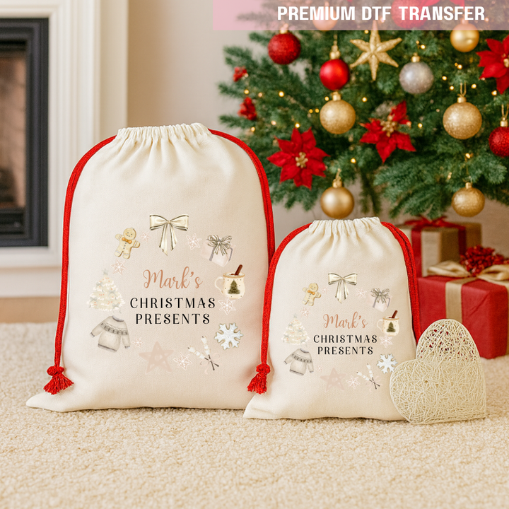 DTF Transfer -  My First Christmas bow present snow globe beige - DTF ready to press
