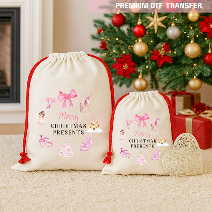 DTF Transfer -  My First Christmas bow present snow globe pink - DTF ready to press