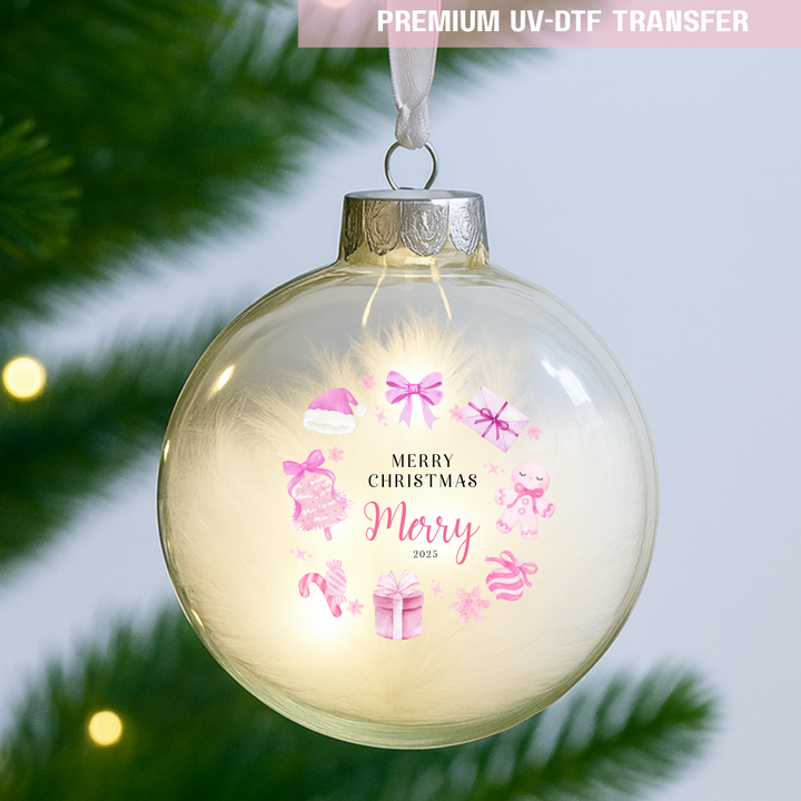 UV DTF decal - merry Christmas bow pink presents