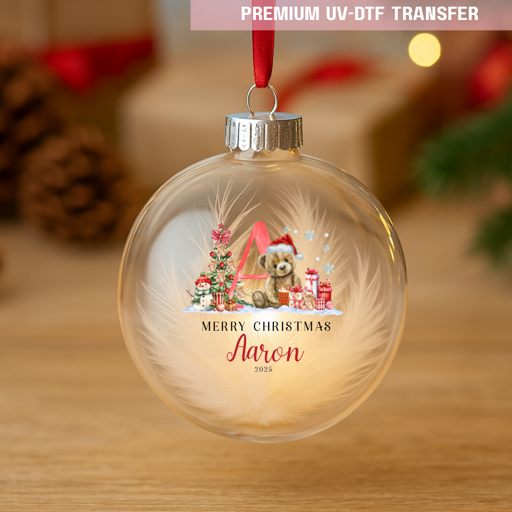 UV DTF decal - merry Christmas a teddy bear red