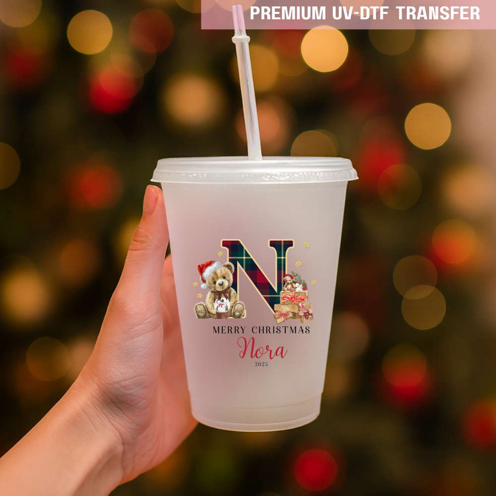 UV DTF decal - merry Christmas teddy brown presents