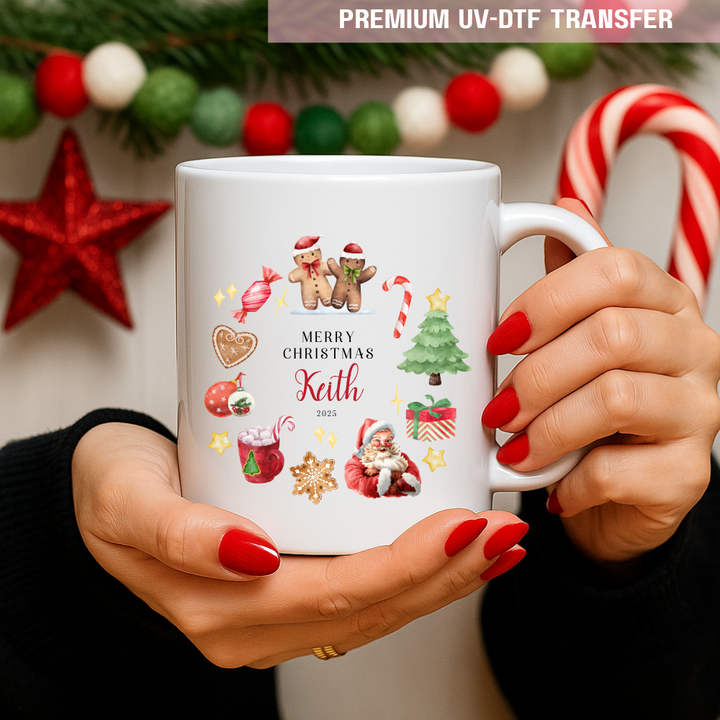 UV DTF decal - merry Christmas Santa and gingerbread