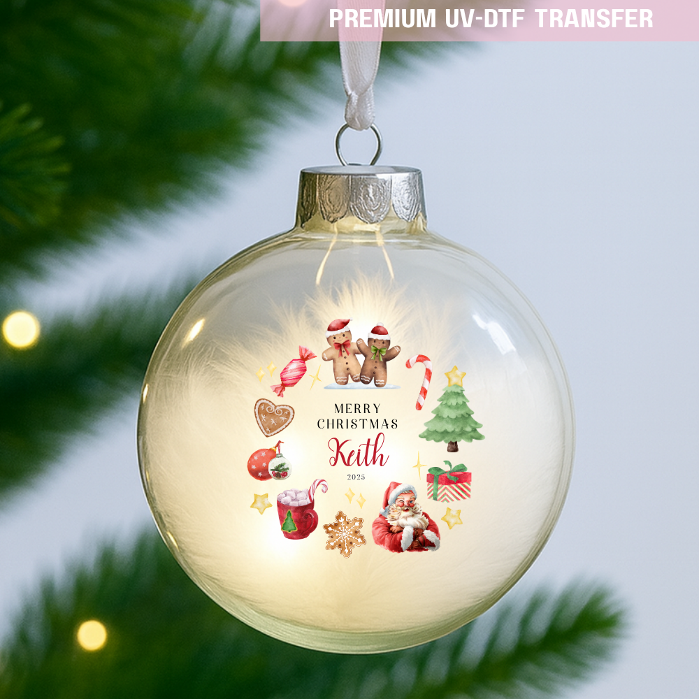 UV DTF decal - merry Christmas Santa and gingerbread