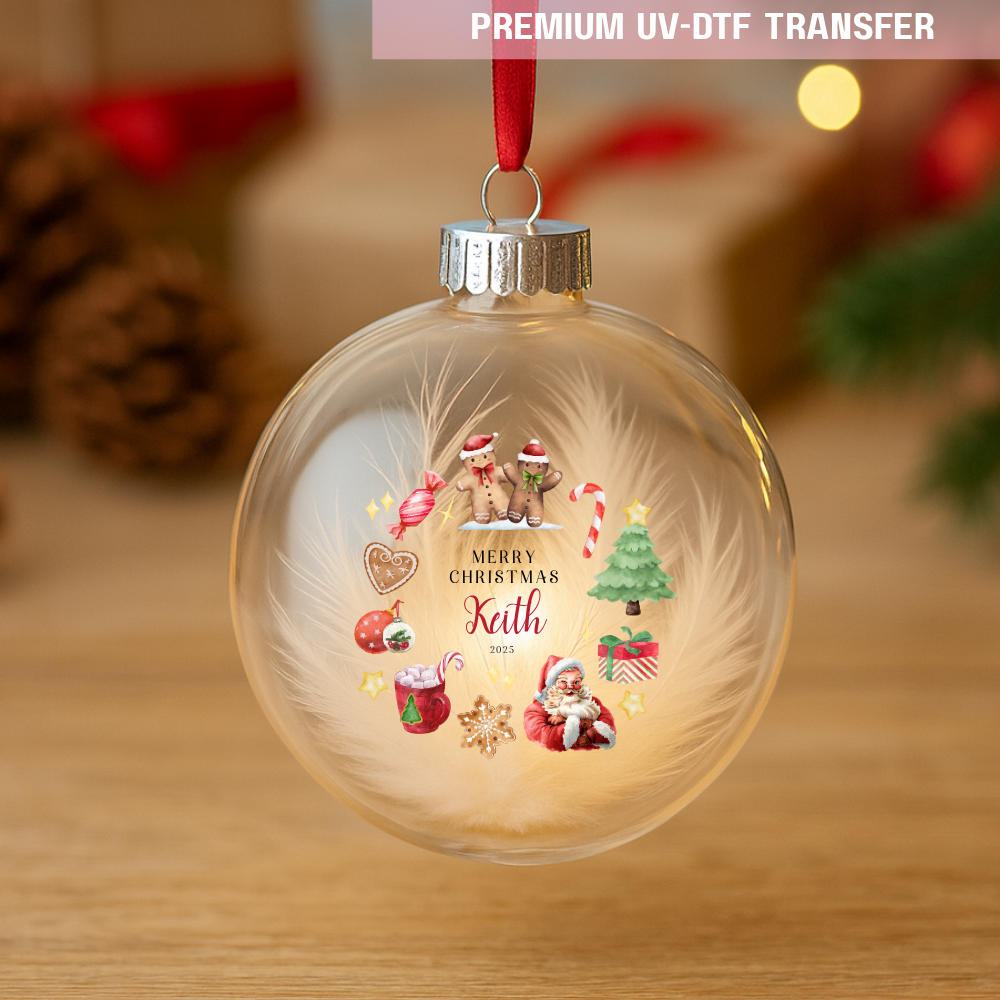 UV DTF decal - merry Christmas Santa and gingerbread