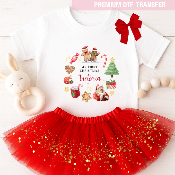 DTF Transfer - My First Christmas Santa and gingerbread - DTF ready to press
