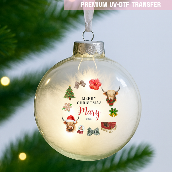 UV DTF decal - merry Christmas highland cow