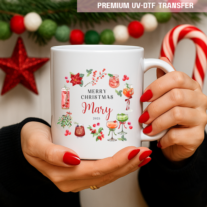 UV DTF decal - merry Christmas cherry drinks