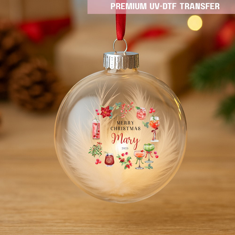 UV DTF decal - merry Christmas cherry drinks