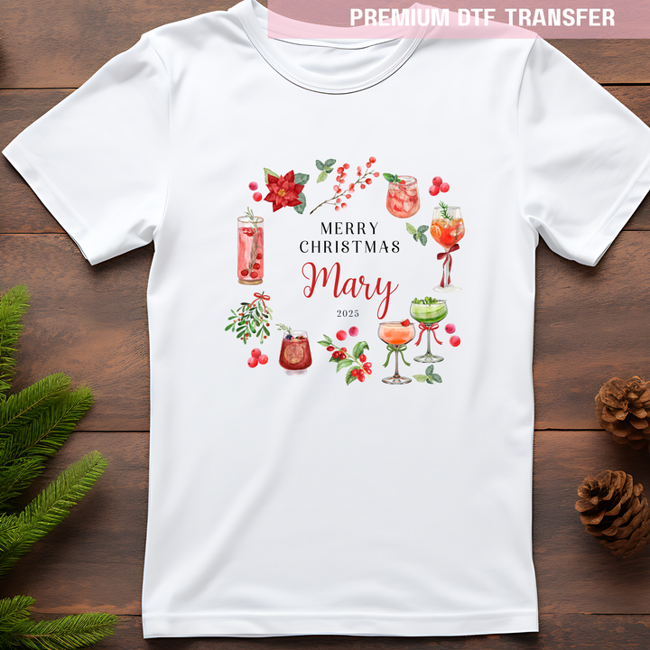 DTF Transfer - Merry Christmas cherry drinks - DTF ready to press