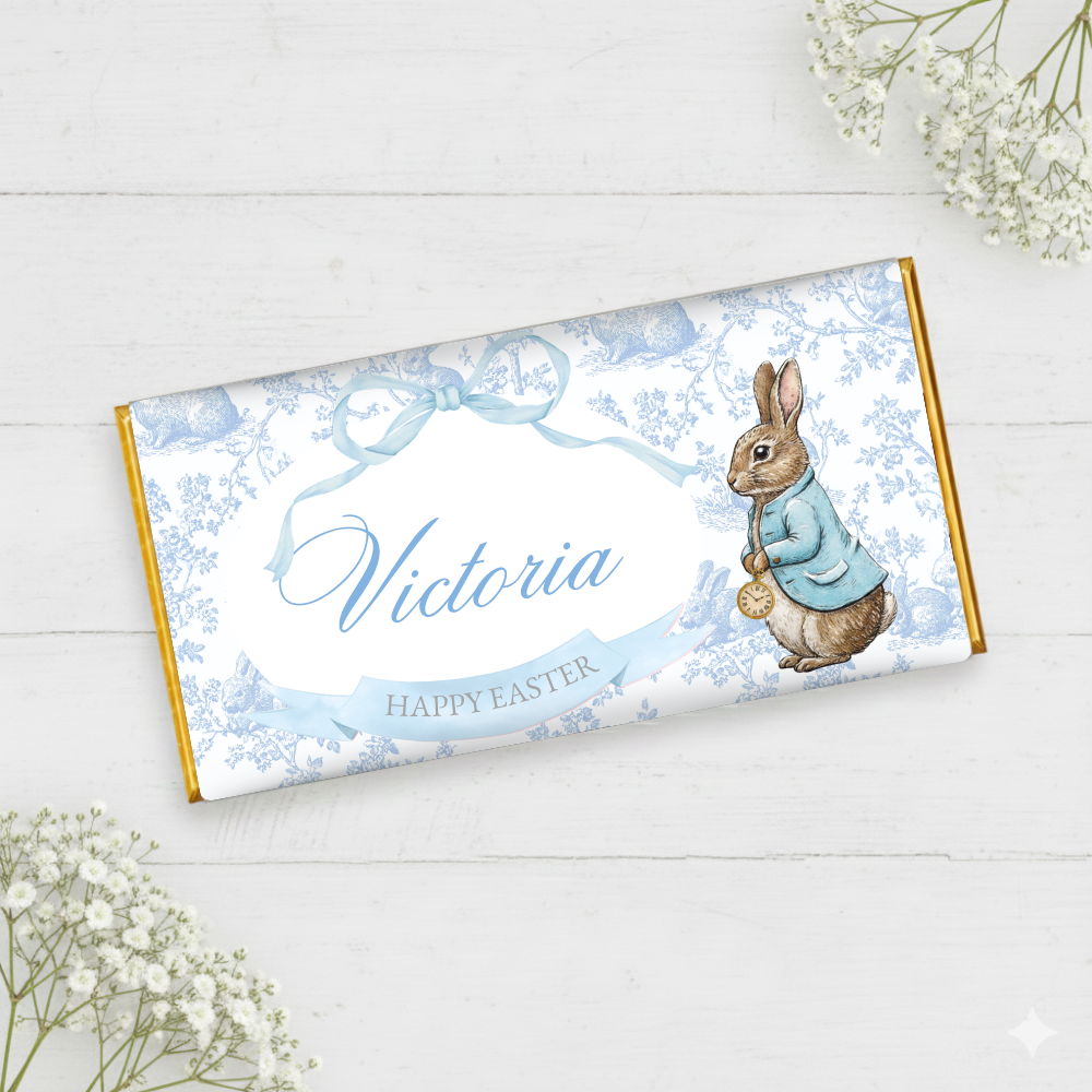 Printed range - Chocolate Wrapper - blue toile bunny easter - Crafty Mood