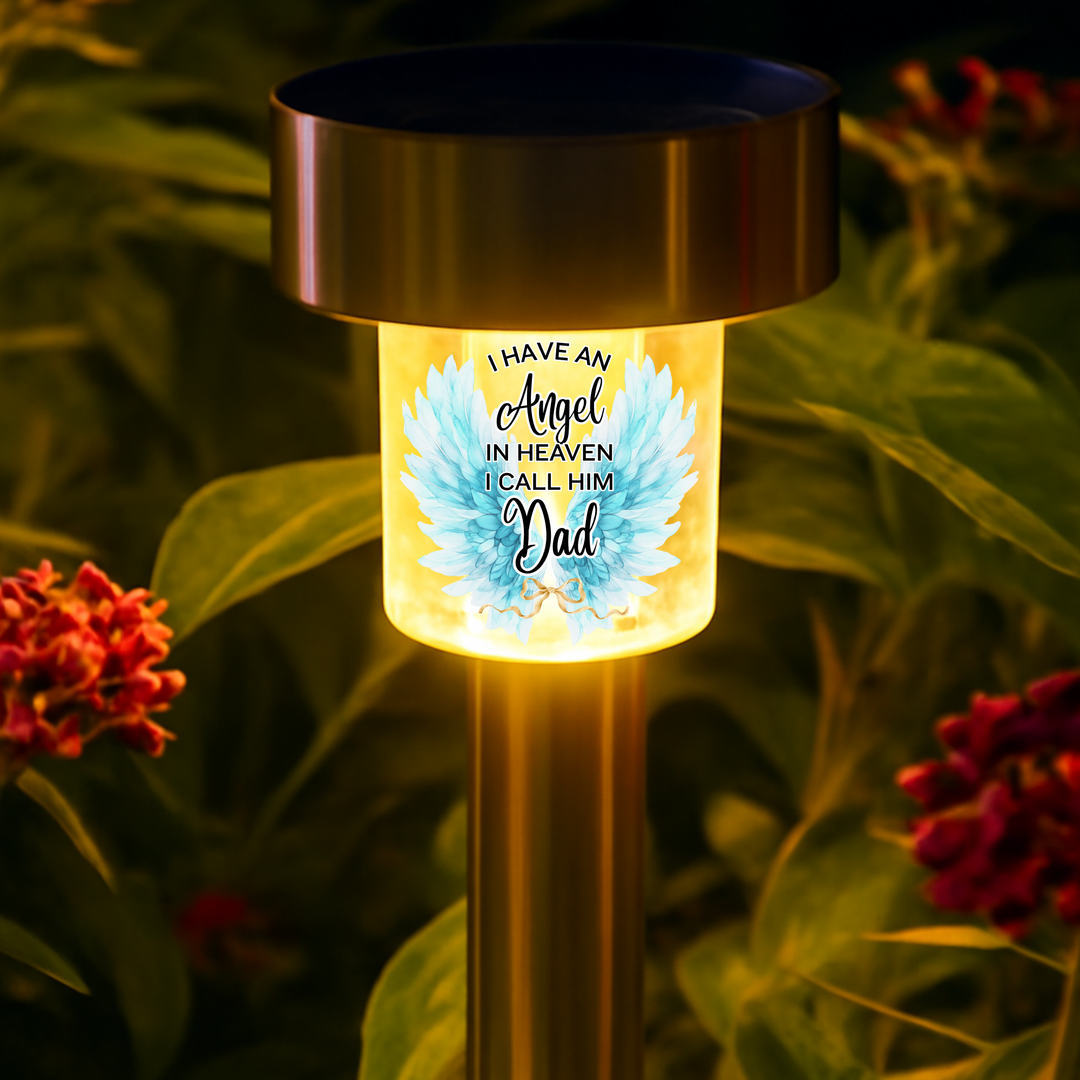 I have an angel in heaven i call him dad UV DTF decal solar light - memorial angel artic blue wing