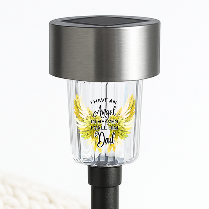 I have an angel in heaven I call him dad UV DTF decal solar light - memorial yellow green angel wings
