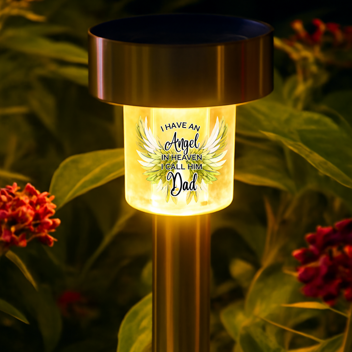 I have an angel in heaven I call him dad UV DTF decal solar light - memorial yellow green angel wings
