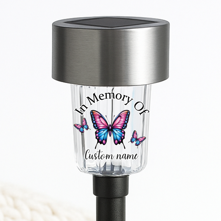 In memory of (custom name) UV DTF decal solar light - memorial pink blue butterfly