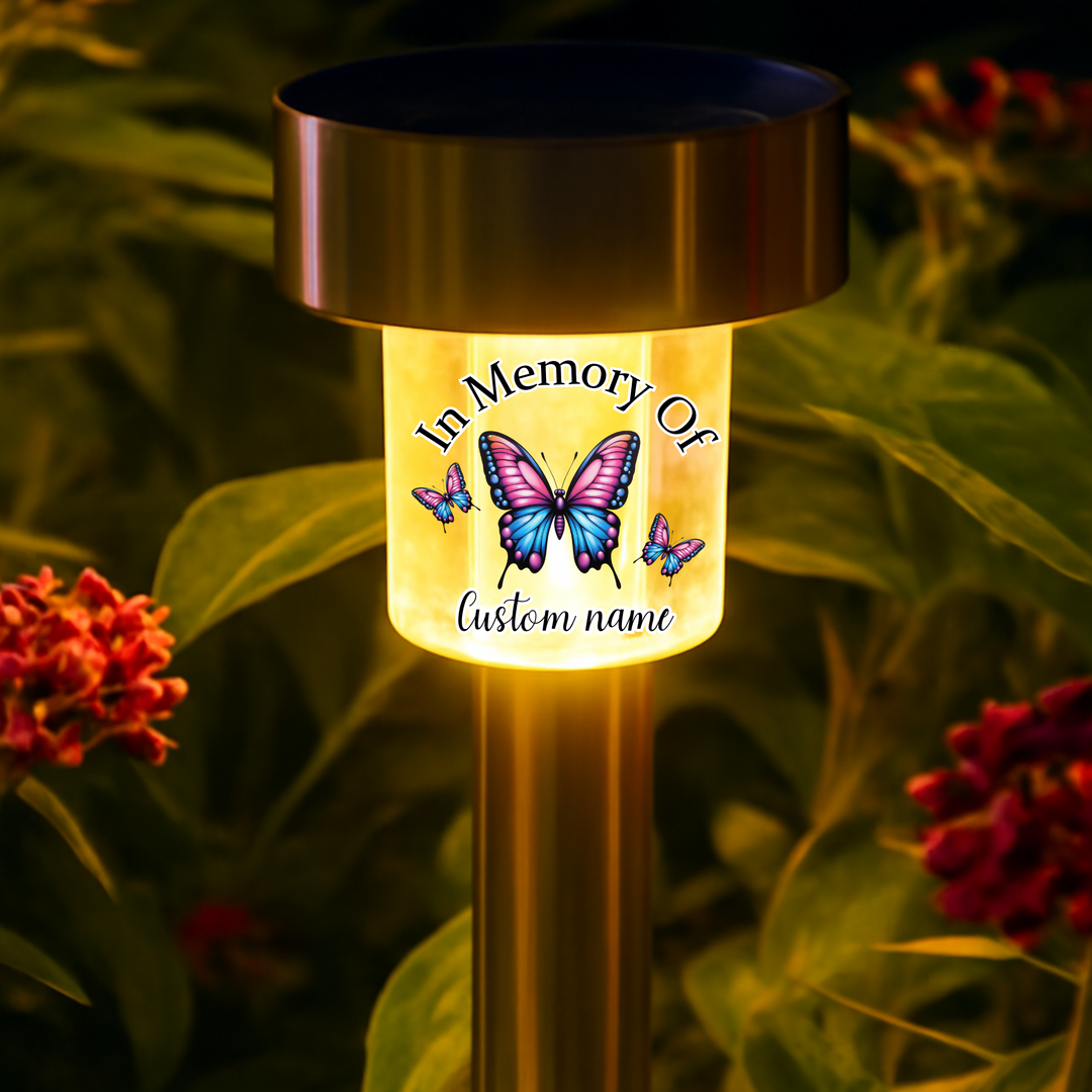 In memory of (custom name) UV DTF decal solar light - memorial pink blue butterfly