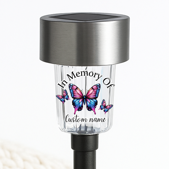 In memory of (custom name) UV DTF decal solar light - memorial pink blue butterfly