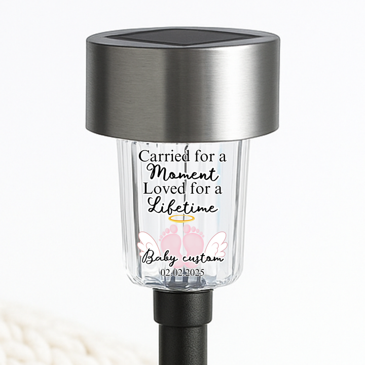 Carried for a moment loved for a lifetime UV DTF decal solar light - memorial baby pink wings