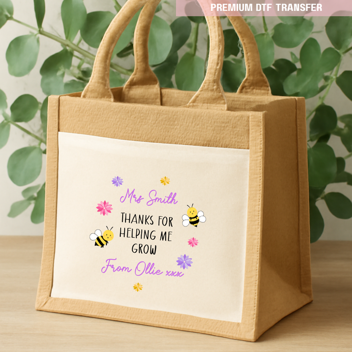 Personalised Thanks for helping me grow - teacher DTF transfer ready to press