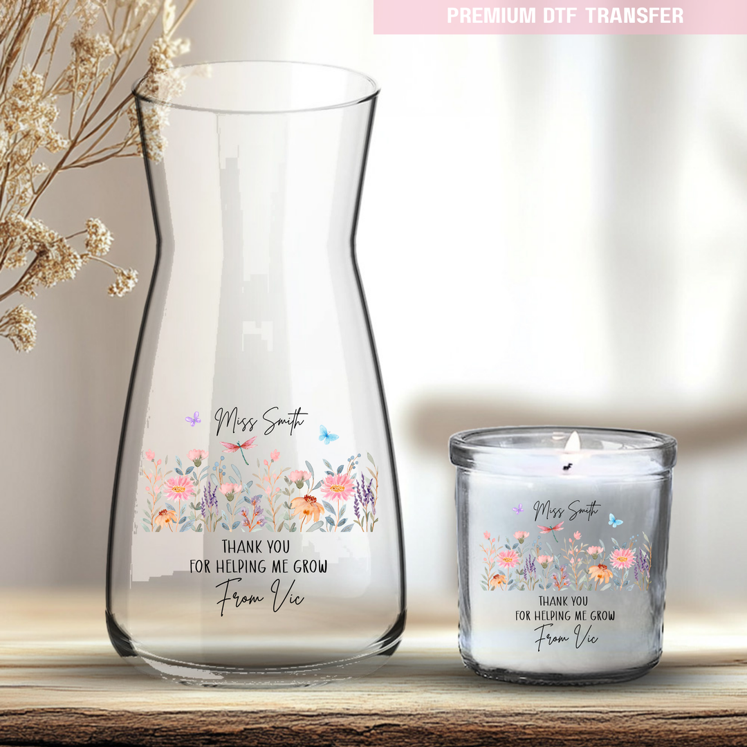 Personalised Thank you helping me grow - with flowers - teacher UV DTF