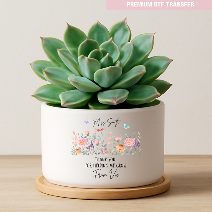 Personalised Thank you helping me grow - with flowers - teacher UV DTF