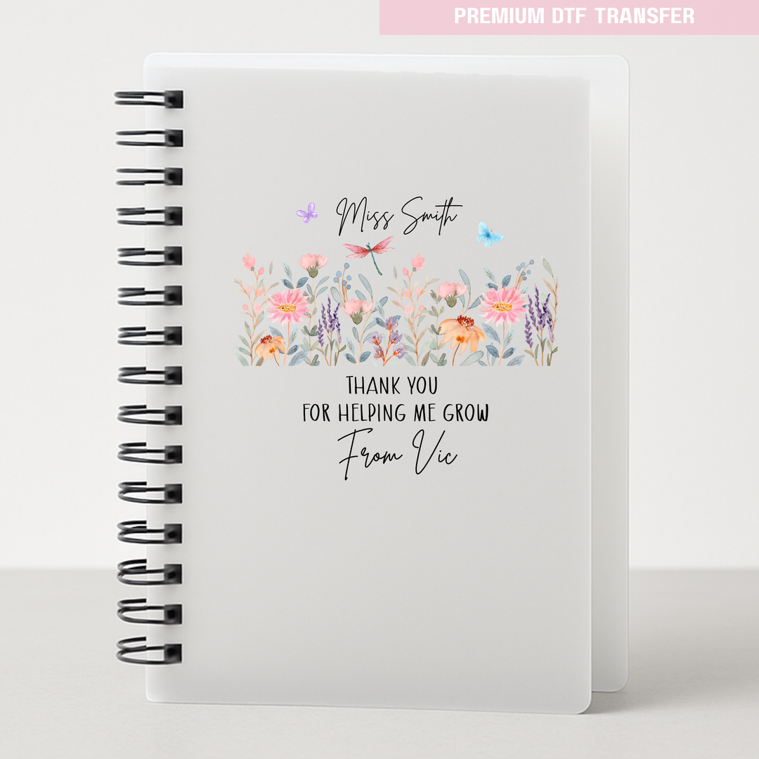 Personalised Thank you helping me grow - with flowers - teacher UV DTF