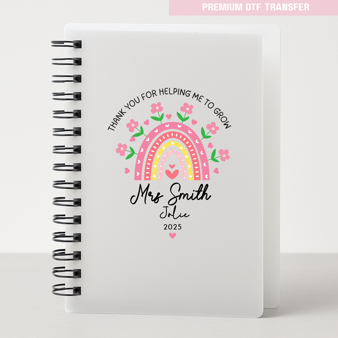 Personalised pink rainbow flowers - teacher UV DTF