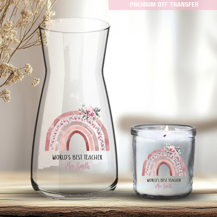 Personalised world's best teacher - rainbow flowers - UV DTF