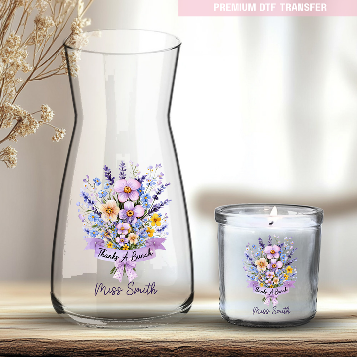 Personalised Thanks a bunch - purple bouquet flowers - teacher UV DTF