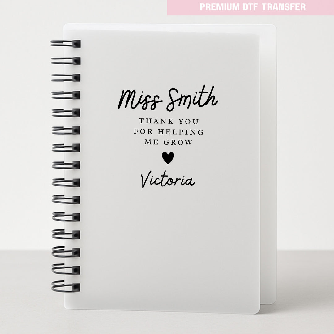 Personalised Thank you for helping me grow - plain black - teacher UV DTF