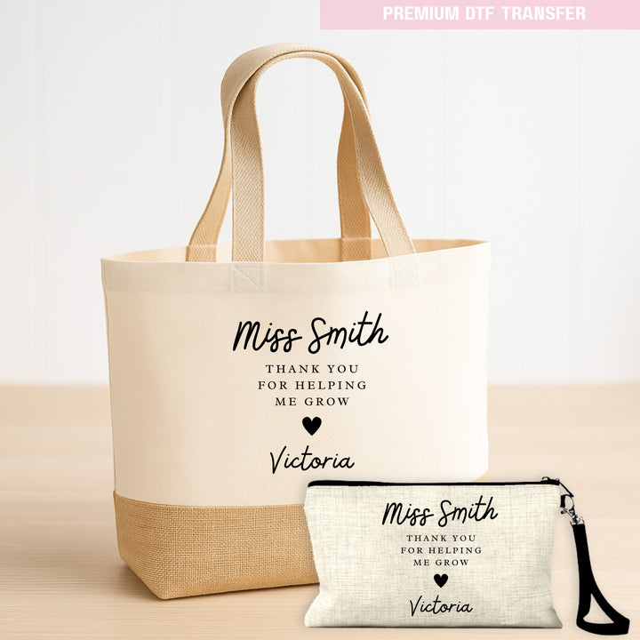 Personalised Thank you for helping me grow - teacher - DTF transfer ready to press