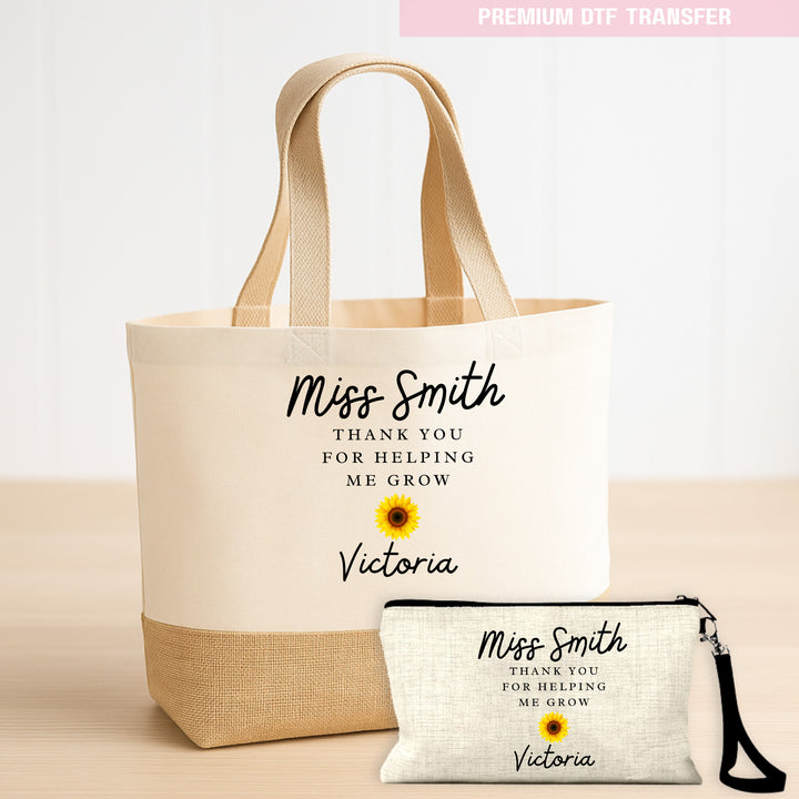Personalised Thank you for helping me grow - sunflower - teacher - DTF transfer ready to press