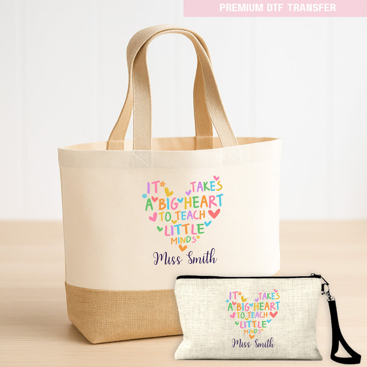 Personalised It takes a big heart to teach little minds - big love - teacher - DTF transfer ready to press