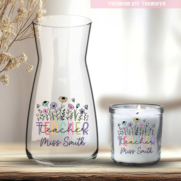 Personalised teacher  - pastel flower - UV DTF