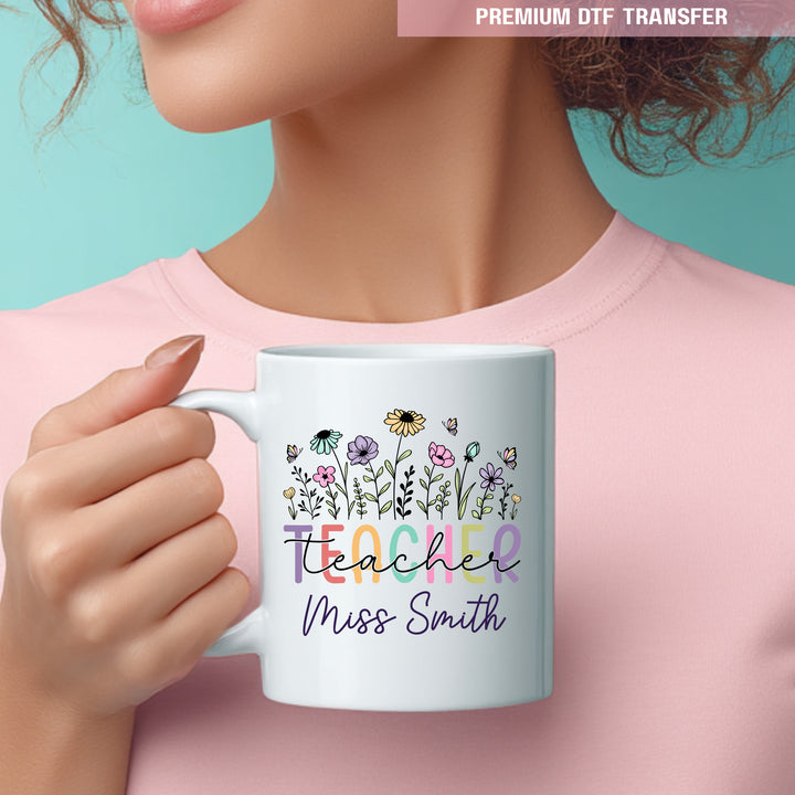 Personalised teacher  - pastel flower - UV DTF