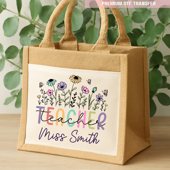Personalised spring flower - teacher - DTF transfer ready to press