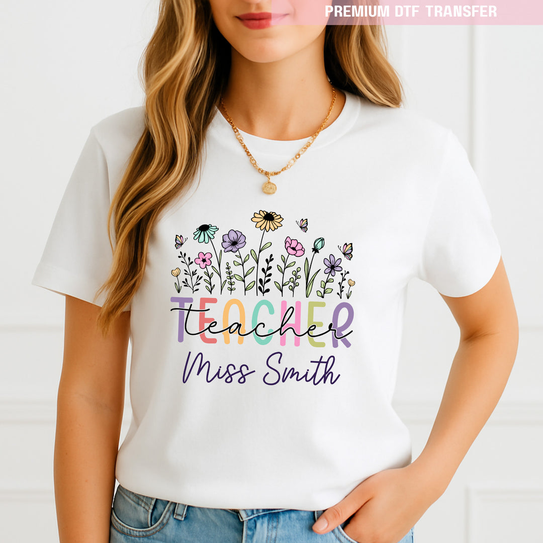 Personalised spring flower - teacher - DTF transfer ready to press