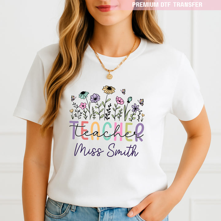 Personalised spring flower - teacher - DTF transfer ready to press