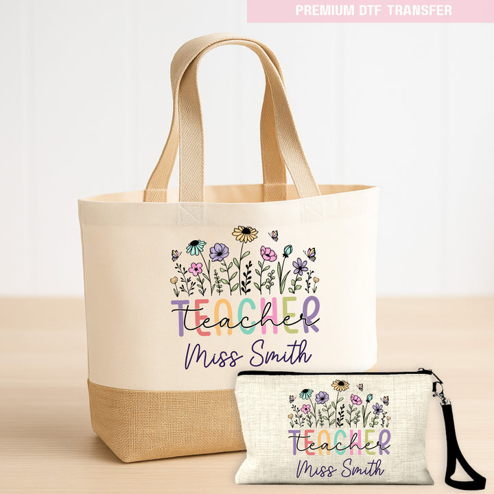 Personalised spring flower - teacher - DTF transfer ready to press