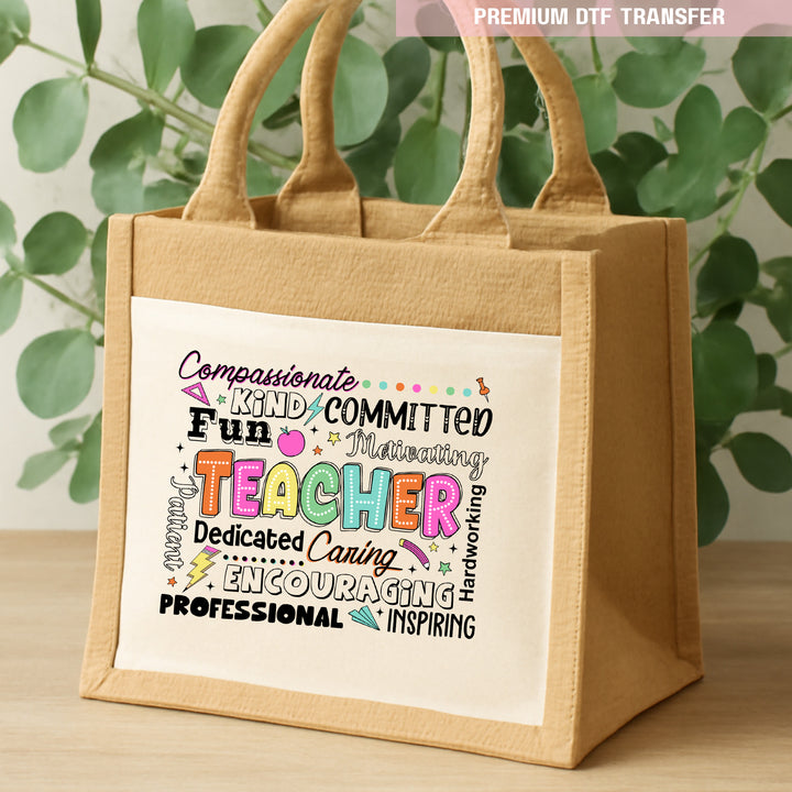 Personalised compassionated kind fun teacher - DTF transfer ready to press