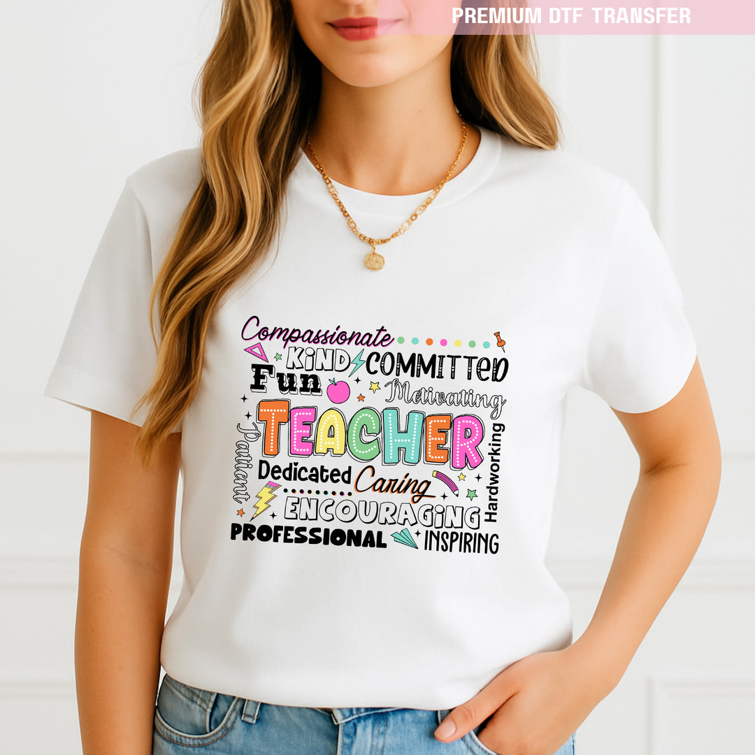 Personalised compassionated kind fun teacher - DTF transfer ready to press